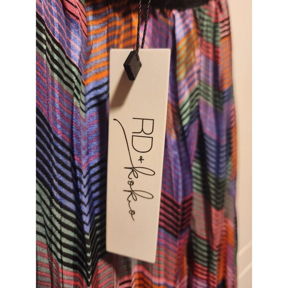 RD + KoKo Multicolor Pleated Chevron Midi Skirt Size Large - Picture 7 of 9